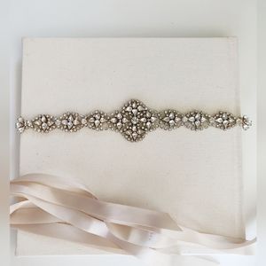 David's Bridal crystal belt sash applique ivory